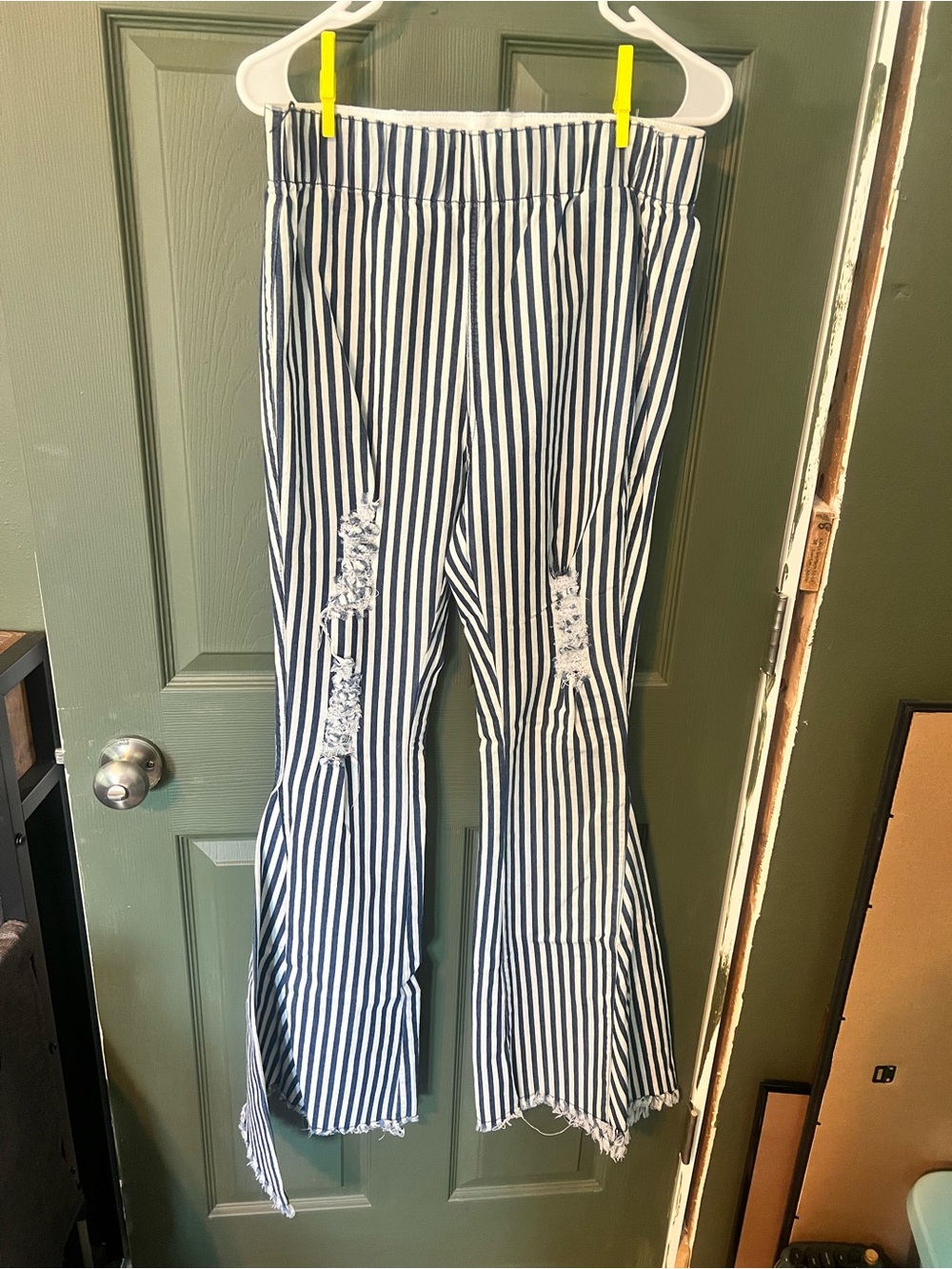 Lucky & Blessed Navy and White Striped Flare Jeans